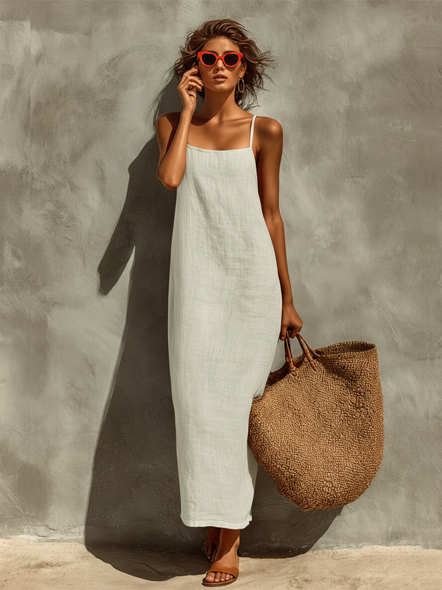 Women's Red Cotton Maxi Dress: Effortless Comfort for Summer Days 8