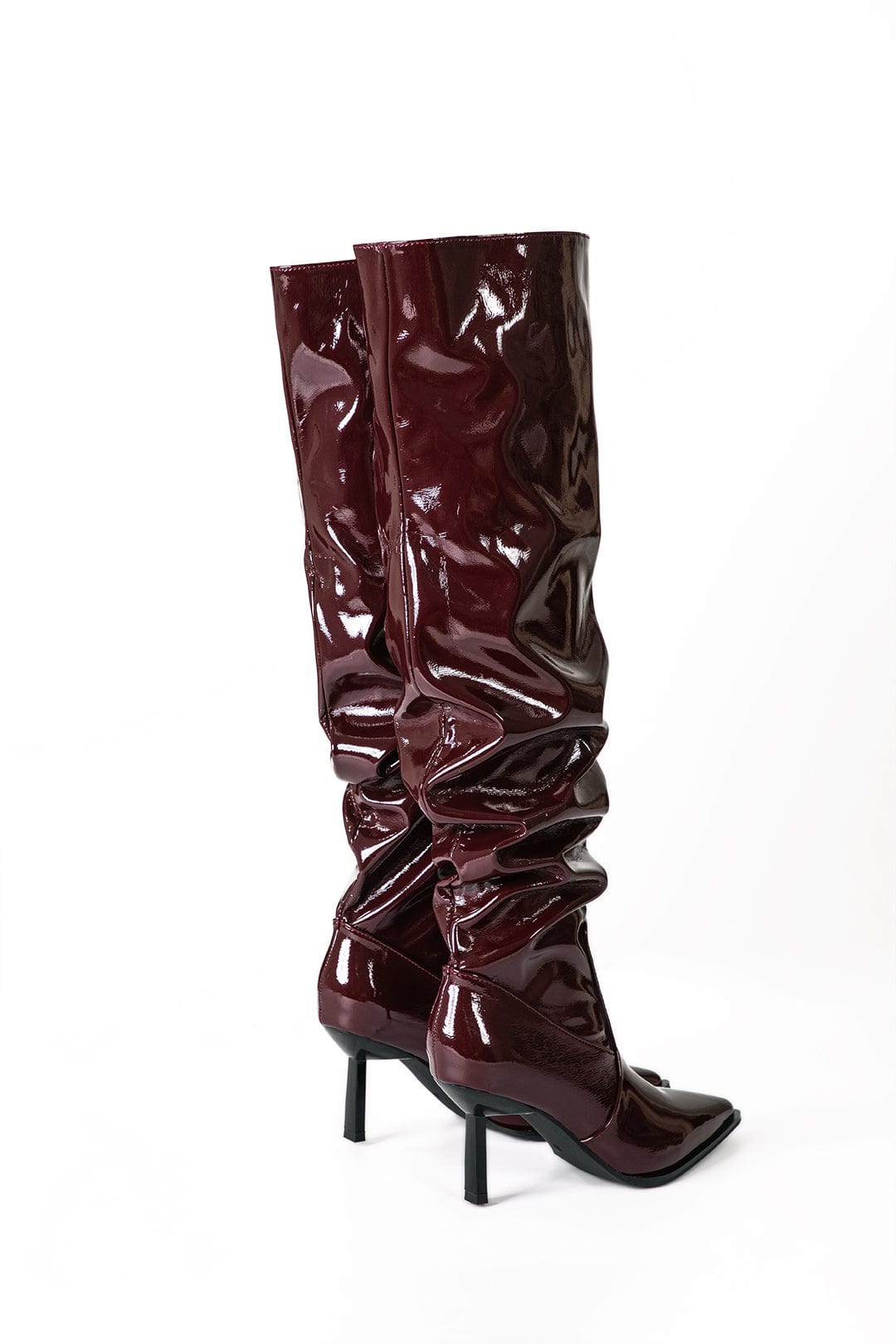 Women's Thigh High Boots in Burgundy Patent Leather 1