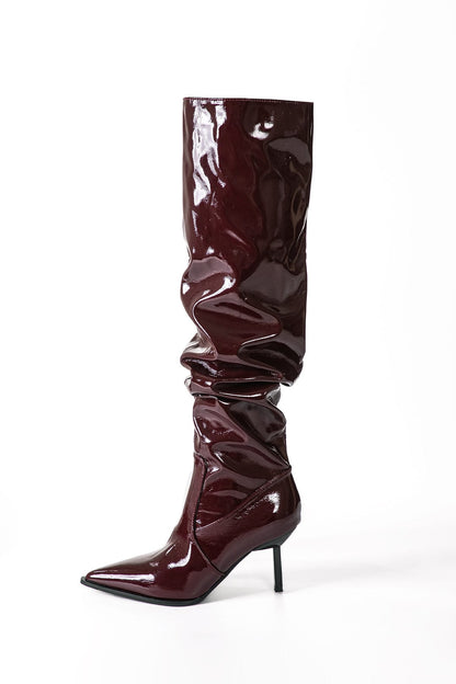 Women's Thigh High Boots in Burgundy Patent Leather 2
