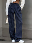 Women's Trousers Striped Pleated Wide Leg Pants 0