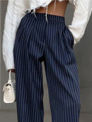 Women's Trousers Striped Pleated Wide Leg Pants 1