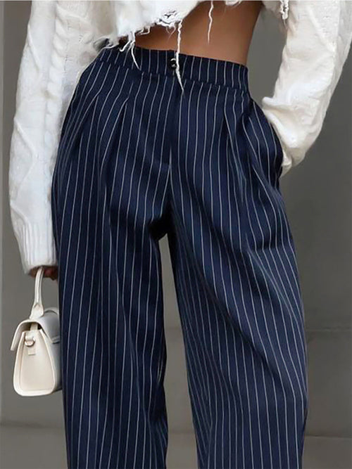 Women's Trousers Striped Pleated Wide Leg Pants 1