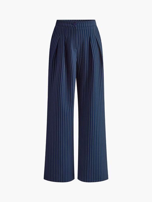 Women's Trousers Striped Pleated Wide Leg Pants 4
