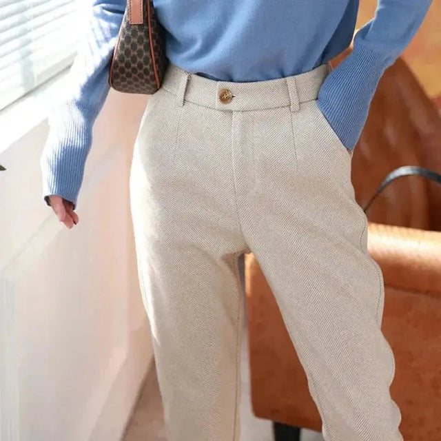 Women's Trousers Wool Blend Slim Fit