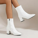 Women’s Ankle Boots – Block Heel Zip-Up Boots with Pointed Toe