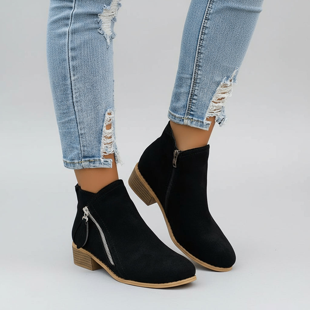 Women’s Ankle Boots with Side Zip – Casual Low-Heel Design for Everyday Wear