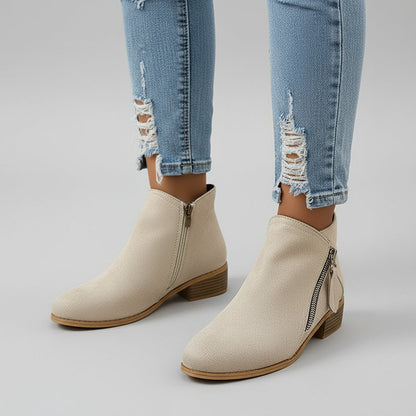 Women’s Ankle Boots with Side Zip – Casual Low-Heel Design for Everyday Wear