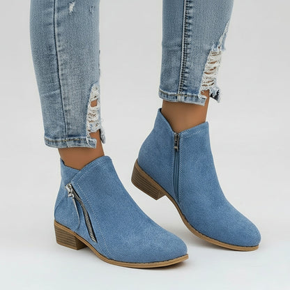 Women’s Ankle Boots with Side Zip – Casual Low-Heel Design for Everyday Wear