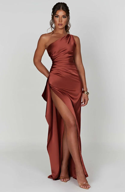 Women’s Asymmetric Evening Maxi Dress – Elegant Gown with High Split