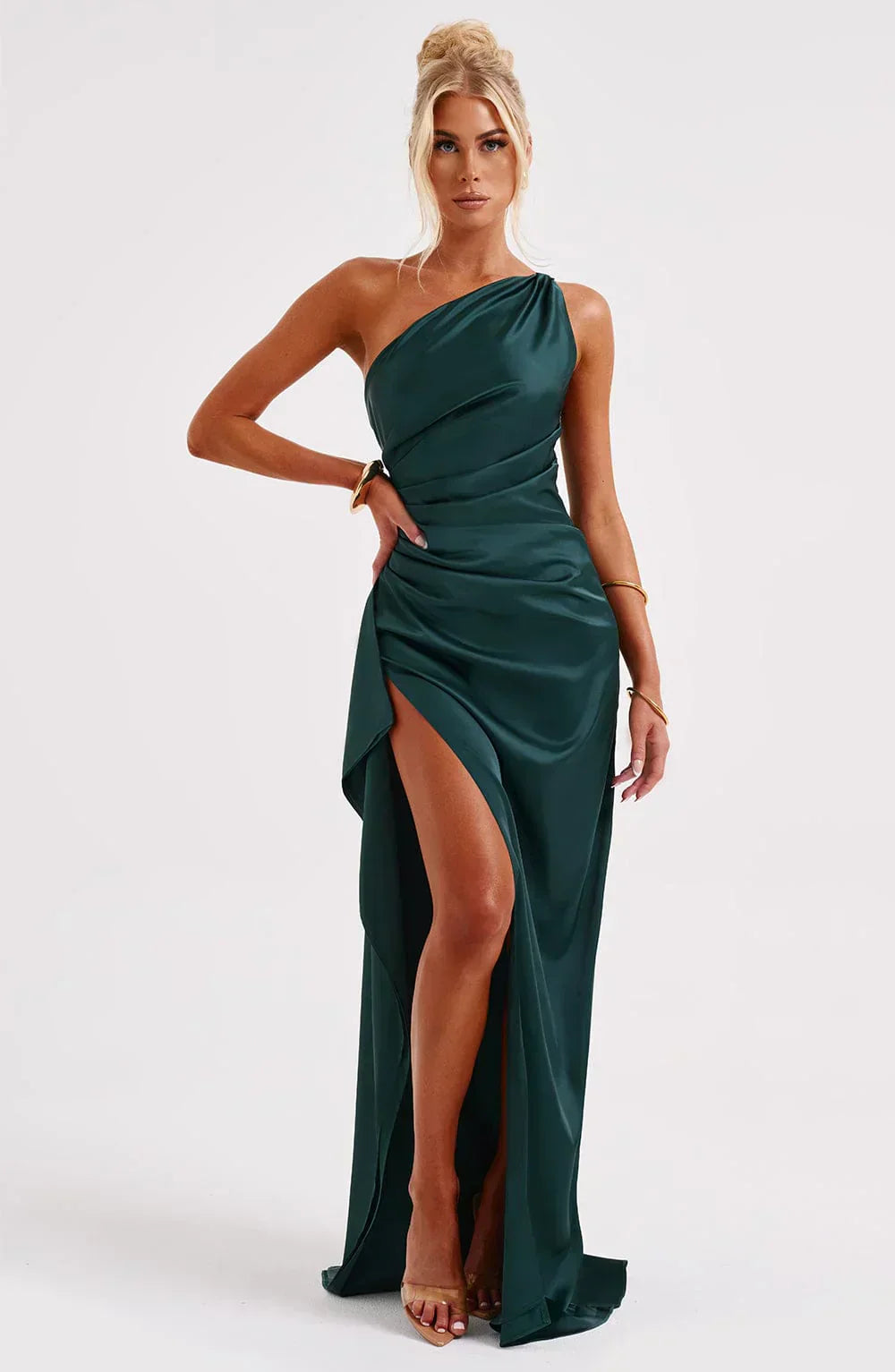 Women’s Asymmetric Evening Maxi Dress – Elegant Gown with High Split