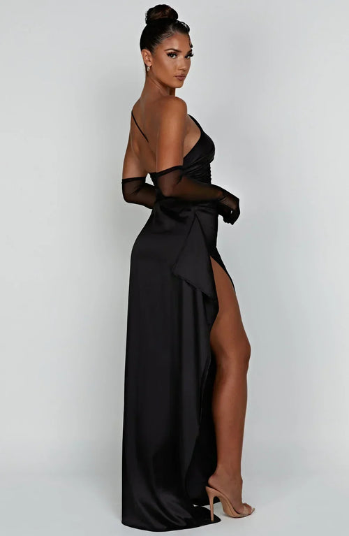 Women’s Asymmetric Evening Maxi Dress – Elegant Gown with High Split