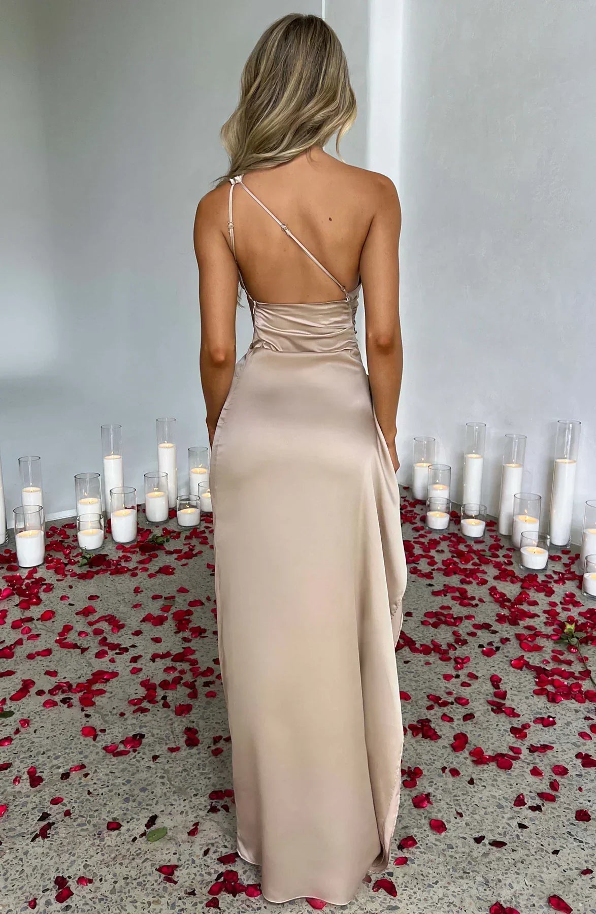 Women’s Asymmetric Evening Maxi Dress – Elegant Gown with High Split