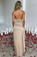 Women’s Asymmetric Evening Maxi Dress – Elegant Gown with High Split