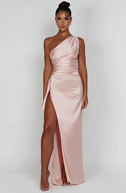 Women’s Asymmetric Evening Maxi Dress – Elegant Gown with High Split