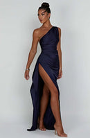 Women’s Asymmetric Evening Maxi Dress – Elegant Gown with High Split