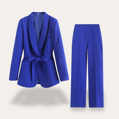 Women’s Belted Blazer and Wide-Leg Trousers Set – Elegant Tailored Two-Piece