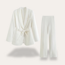 Women’s Belted Blazer and Wide-Leg Trousers Set – Elegant Tailored Two-Piece