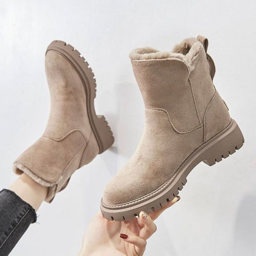 Women’s Black Ankle Winter Boots – Faux Fur Lined, Zip, Lug Sole