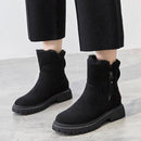 Women’s Black Ankle Winter Boots – Faux Fur Lined, Zip, Lug Sole