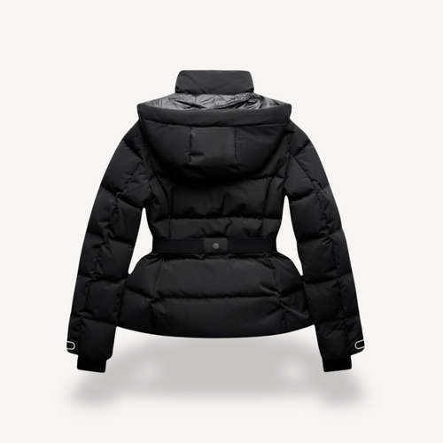 Women’s Black Puffer Jacket – Belted, Water-Resistant, Insulated