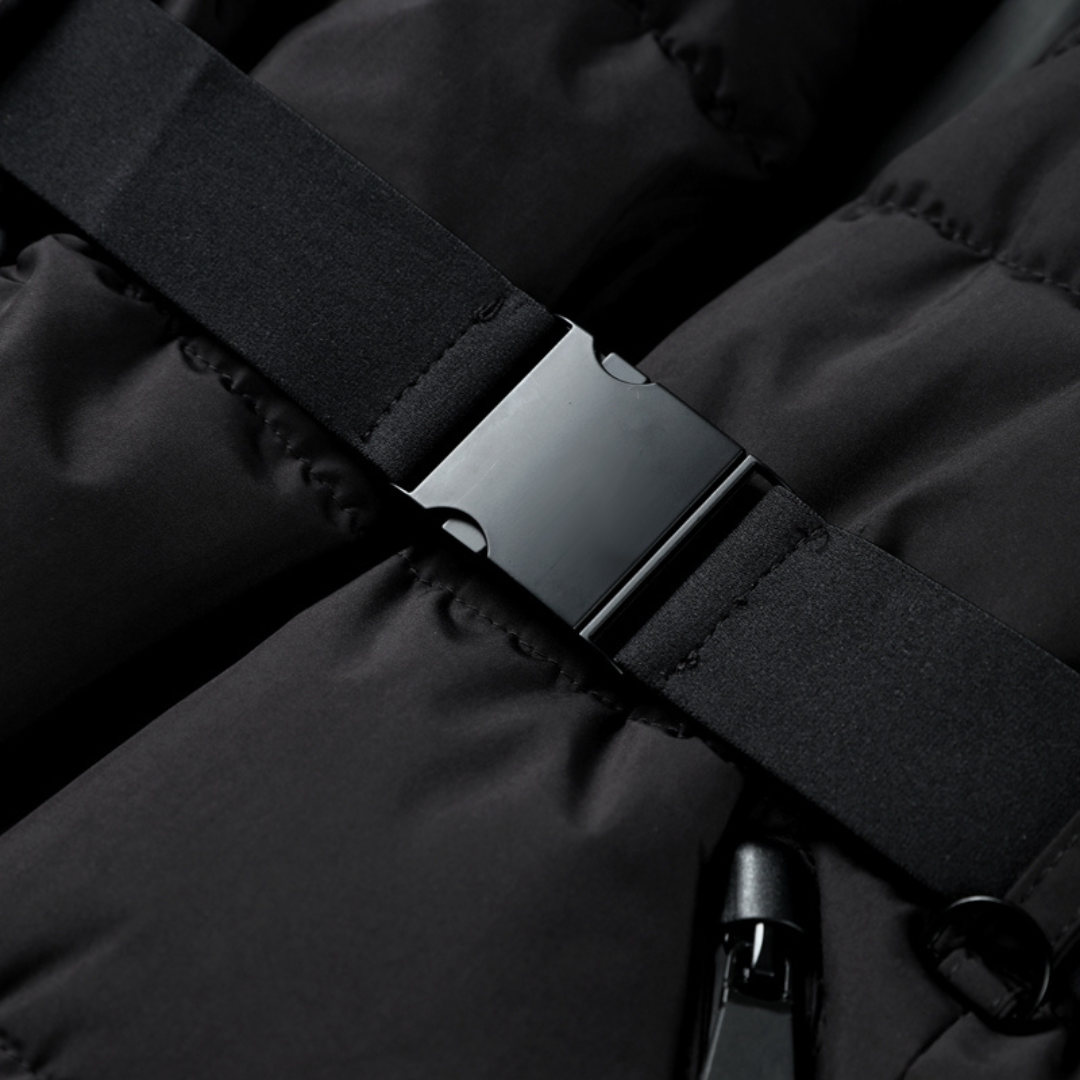 Women’s Black Puffer Jacket – Belted, Water-Resistant, Insulated