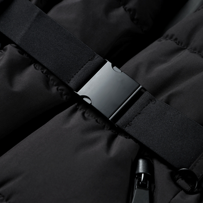 Women’s Black Puffer Jacket – Belted, Water-Resistant, Insulated