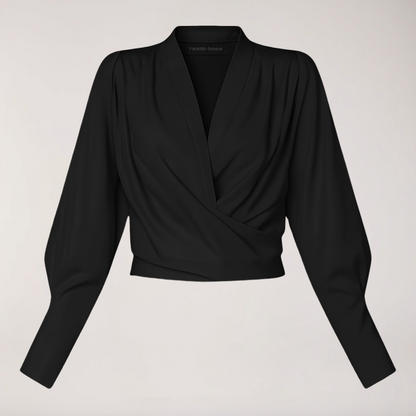 Women's Blouse with V-neck and Puff Sleeves