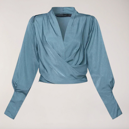 Women's Blouse with V-neck and Puff Sleeves