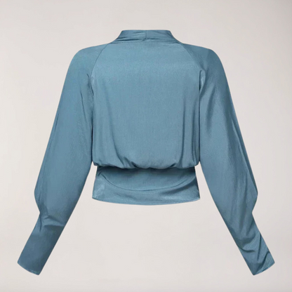 Women's Blouse with V-neck and Puff Sleeves