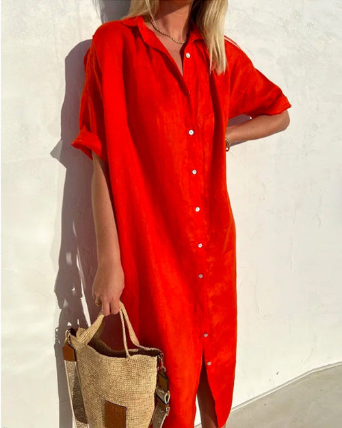 Women’s Button-Up Summer Maxi Dress – Relaxed V-Neck Fit for Warm Days