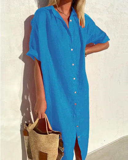 Women’s Button-Up Summer Maxi Dress – Relaxed V-Neck Fit for Warm Days