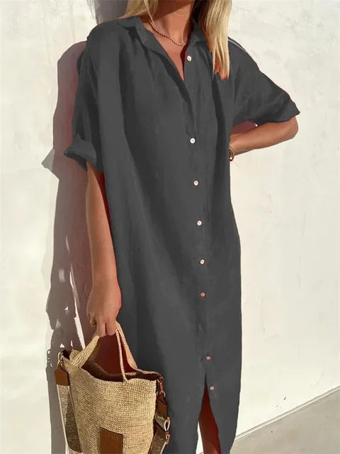 Women’s Button-Up Summer Maxi Dress – Relaxed V-Neck Fit for Warm Days