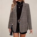 Women’s Checked Blazer – Notch Lapel, Single-Breasted, Longline