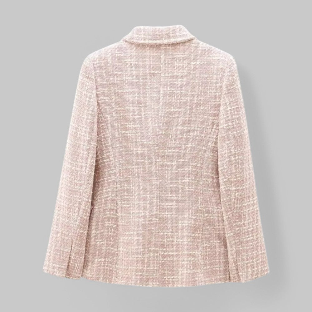 Women's Classic Double-Breasted Pink Tweed Blazer