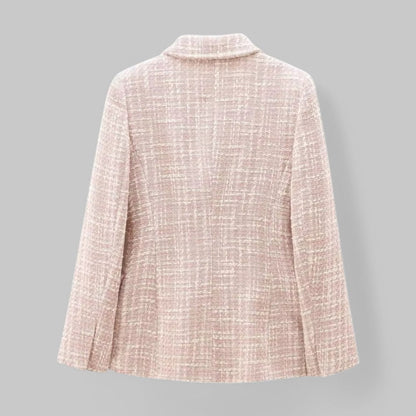 Women's Classic Double-Breasted Pink Tweed Blazer
