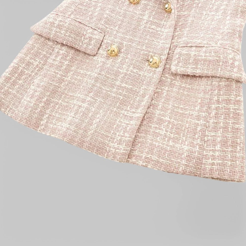 Women's Classic Double-Breasted Pink Tweed Blazer