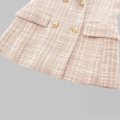 Women's Classic Double-Breasted Pink Tweed Blazer