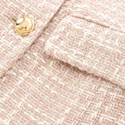 Women's Classic Double-Breasted Pink Tweed Blazer