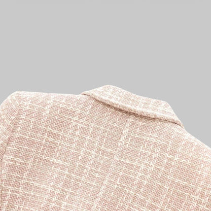 Women's Classic Double-Breasted Pink Tweed Blazer