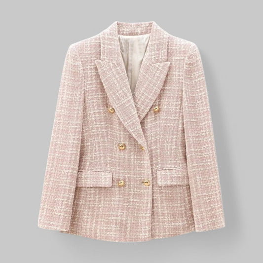 Women's Classic Double-Breasted Pink Tweed Blazer