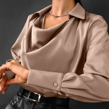 Women’s Cowl Neck Blouse – Long Sleeve Draped Collar Top