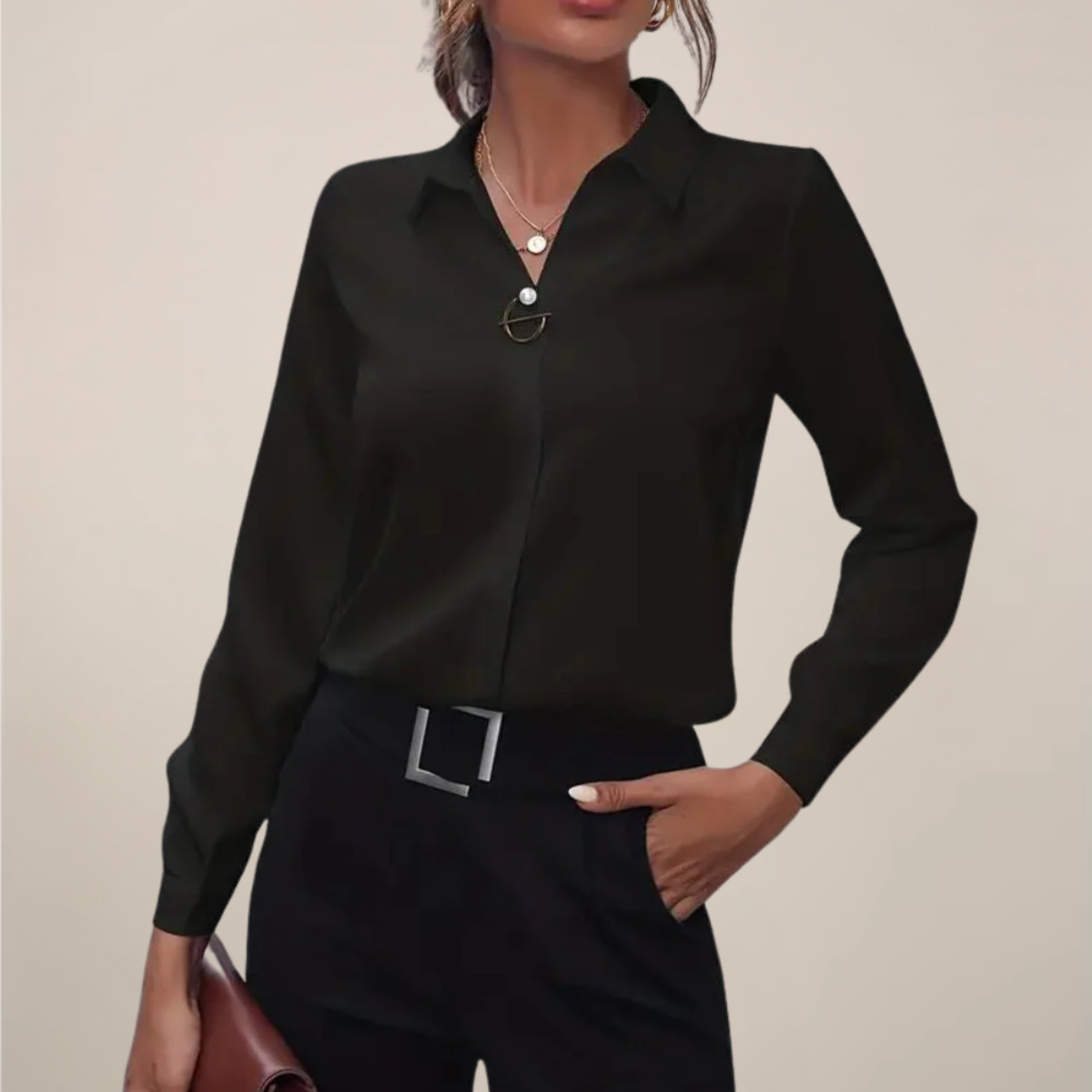 Women’s Elegant Long Sleeve Blouse with Collar - Plain Colours
