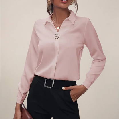 Women’s Elegant Long Sleeve Blouse with Collar - Plain Colours