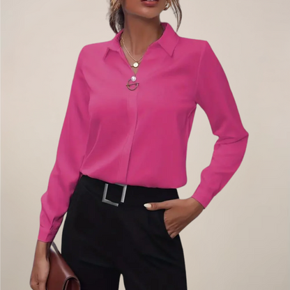 Women’s Elegant Long Sleeve Blouse with Collar - Plain Colours