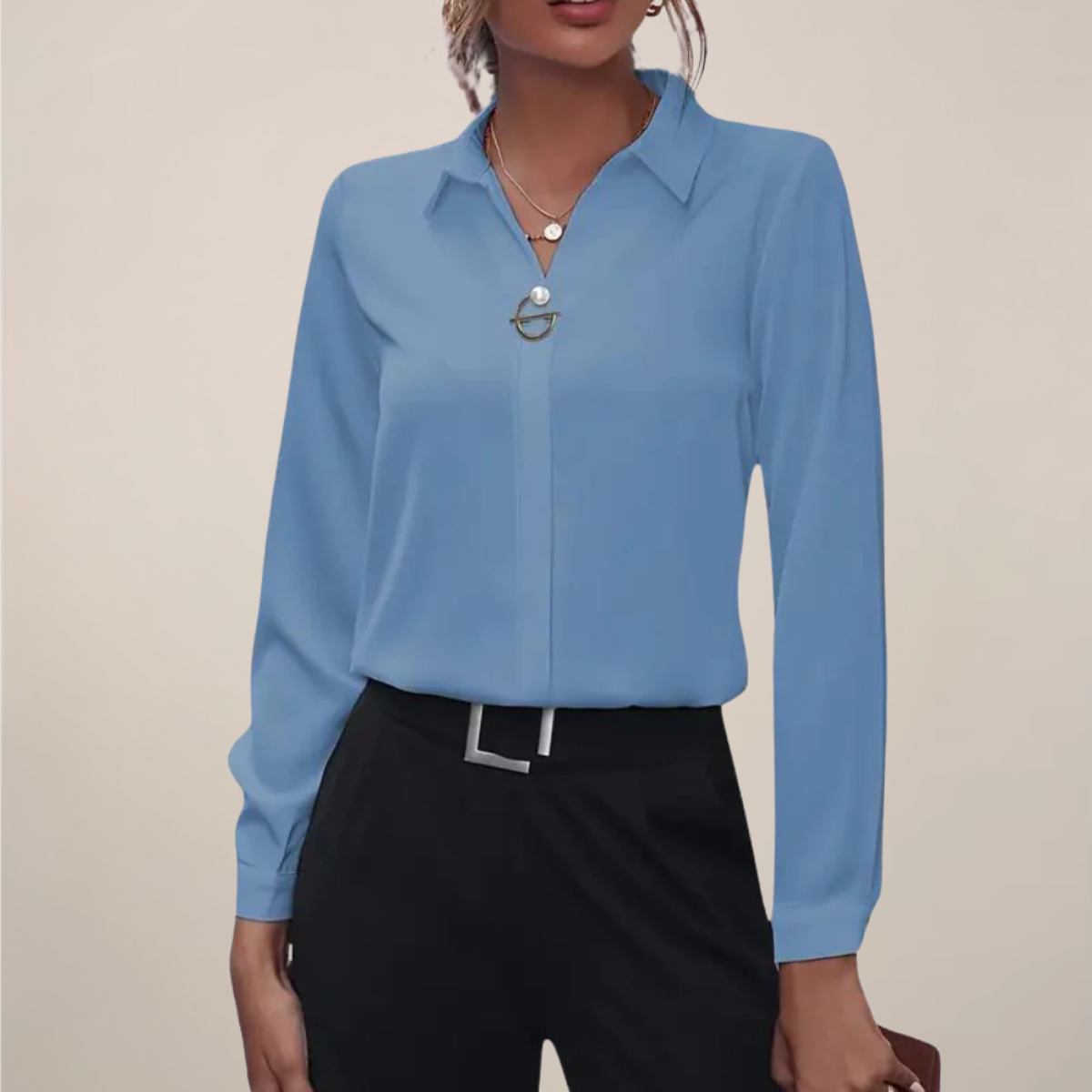 Women’s Elegant Long Sleeve Blouse with Collar - Plain Colours