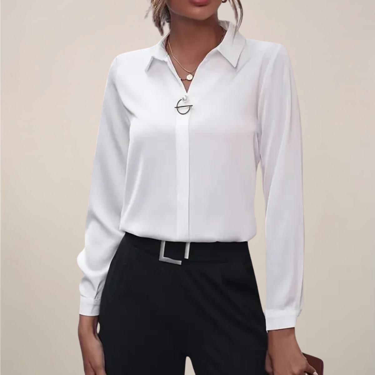 Women’s Elegant Long Sleeve Blouse with Collar - Plain Colours