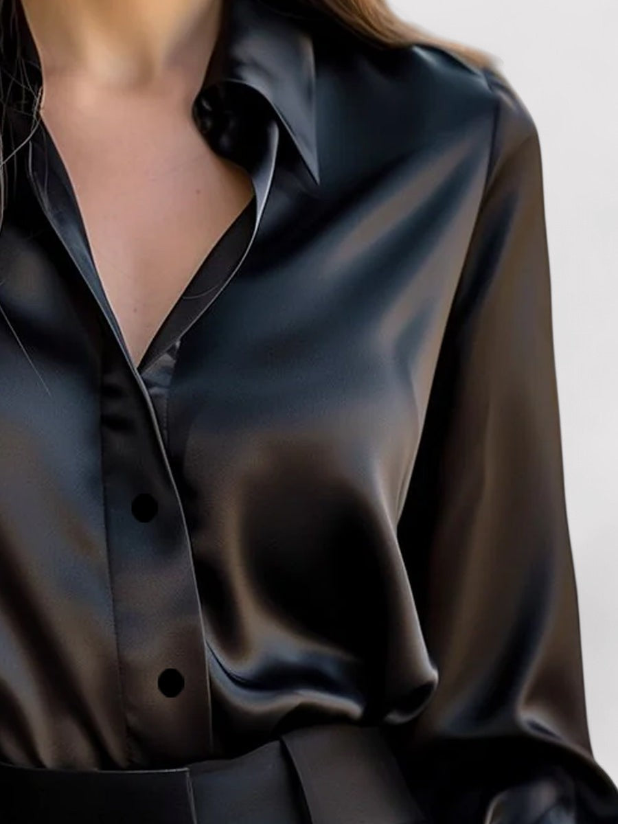 Women's Elegant Satin Long Sleeve Blouse