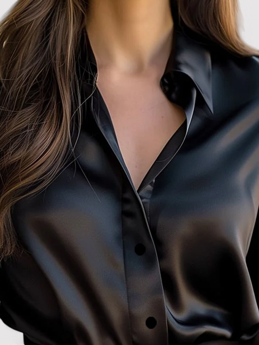 Women's Elegant Satin Long Sleeve Blouse