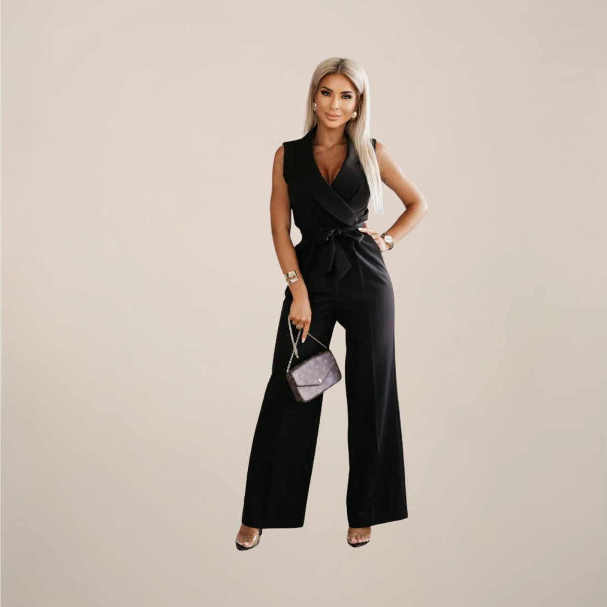 Women’s Elegant Wrap Sleeveless Wide-Leg Jumpsuit