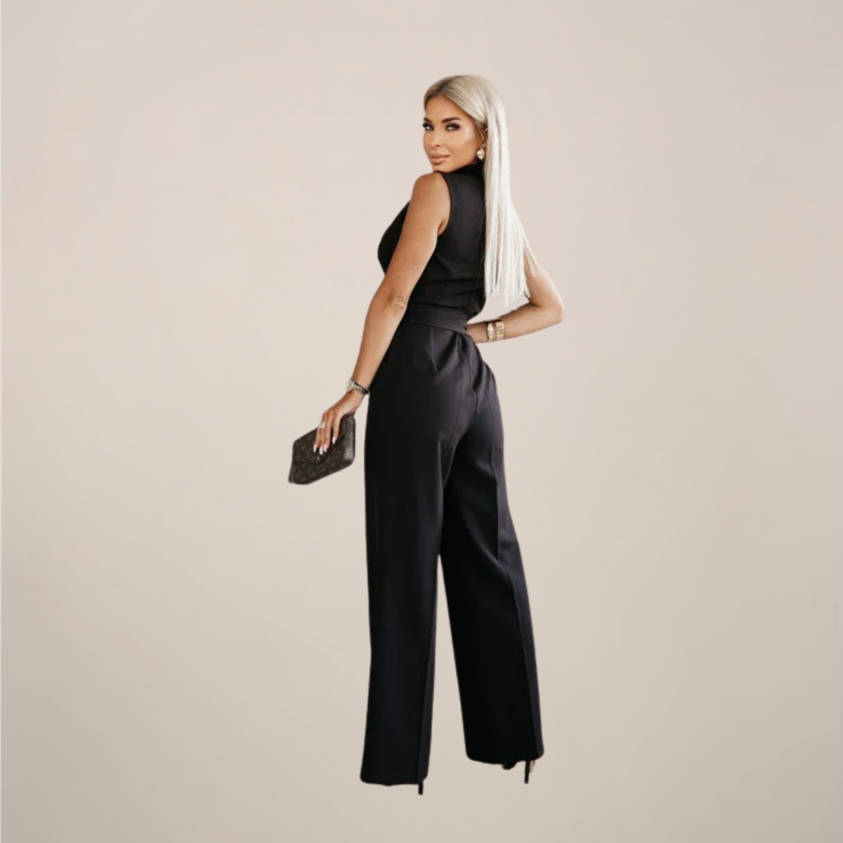 Women’s Elegant Wrap Sleeveless Wide-Leg Jumpsuit